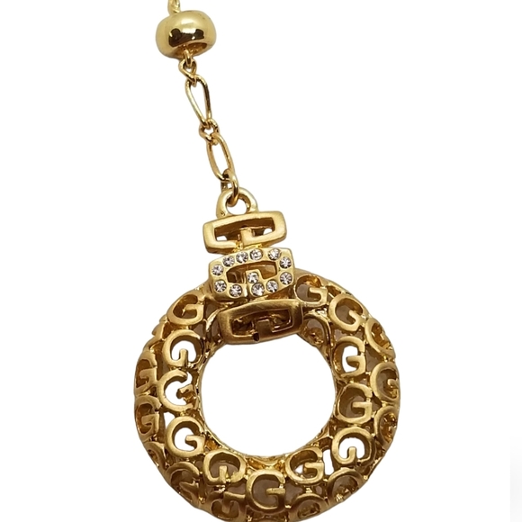 TABORA DESIGNER INSPIRED GOLDTONED DROP STYLE RING PENDANT CHAIN NECKLACE - Picture 3 of 7